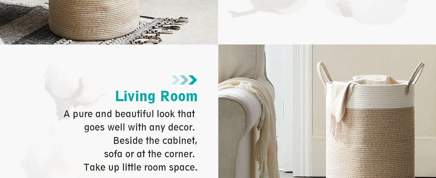 Кошик для білизни YOUDENOVA плетені, 58L, ручний виготовлення, бавовна, білий та коричневий