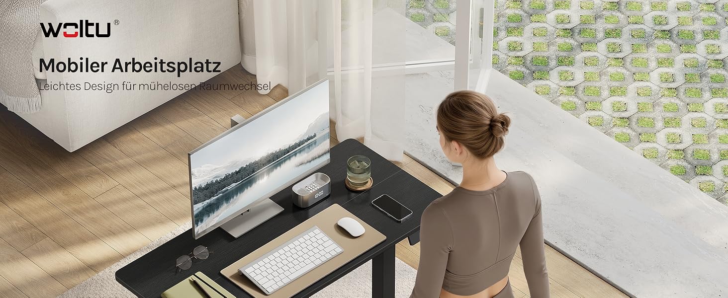 Електричний підйомний стіл WOLTU з функцією пам'яті та захистом від зіткнень, комп'ютерний стіл для дому та офісу, чорний, 100 x 48 см