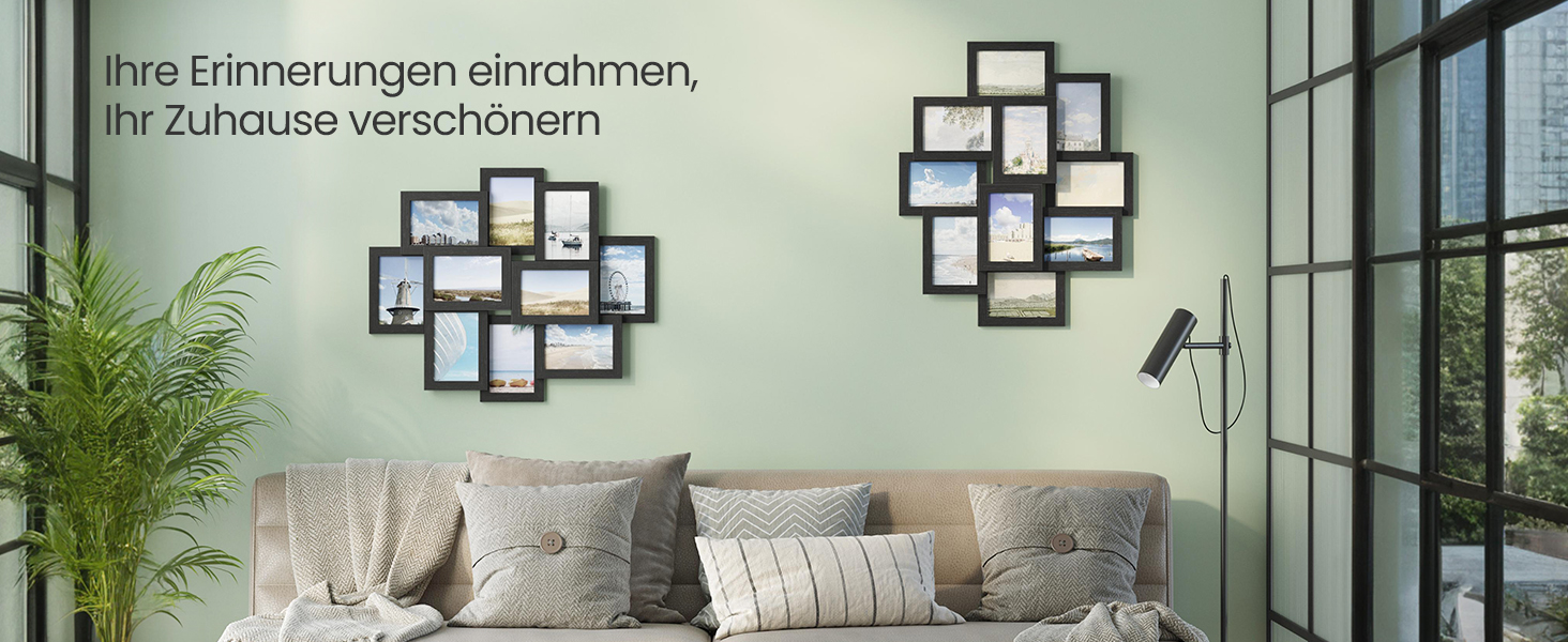 Фоторамка SONGMICS на 10 фото 10x15 см, колір чорний, матеріал МДФ - RPF20WT