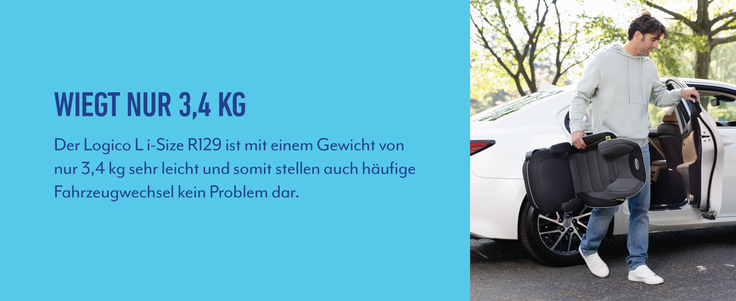 Автокрісло Graco Logico™ L i-Size R 129: 3,5-12 років, 100-150 см, регульовані підлокітники, знімний чохол, кріплення ременем безпеки, чорний колір, Midnight