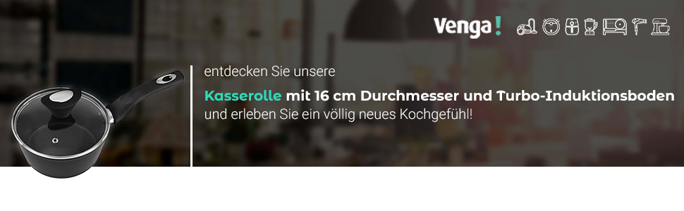 Венга Каструля з кришкою, діаметром 16 см, ємністю 1,3 л, з антипригарним покриттям, безпечна для миття в посудомийній машині, з турбонаддувом