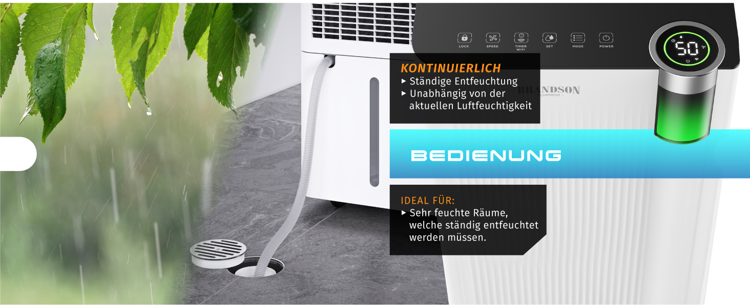 Електричний осушувач повітря Brandson з компресором, 12 літрів, Wi-Fi, з таймером, функцією відтавання, білий