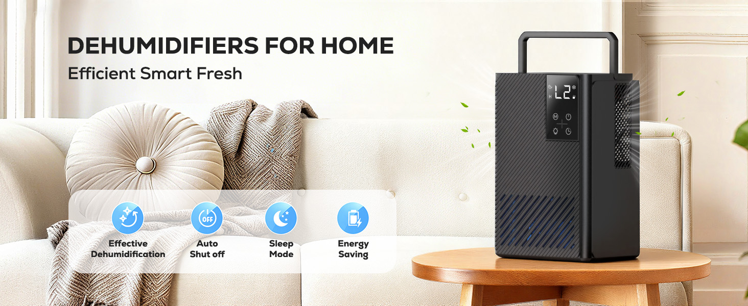 Електричний осушувач повітря 2500 мл з автовимкненням та розморожуванням, 7 кольорів підсвічування, тихий осушувач для дому, портативний, білий