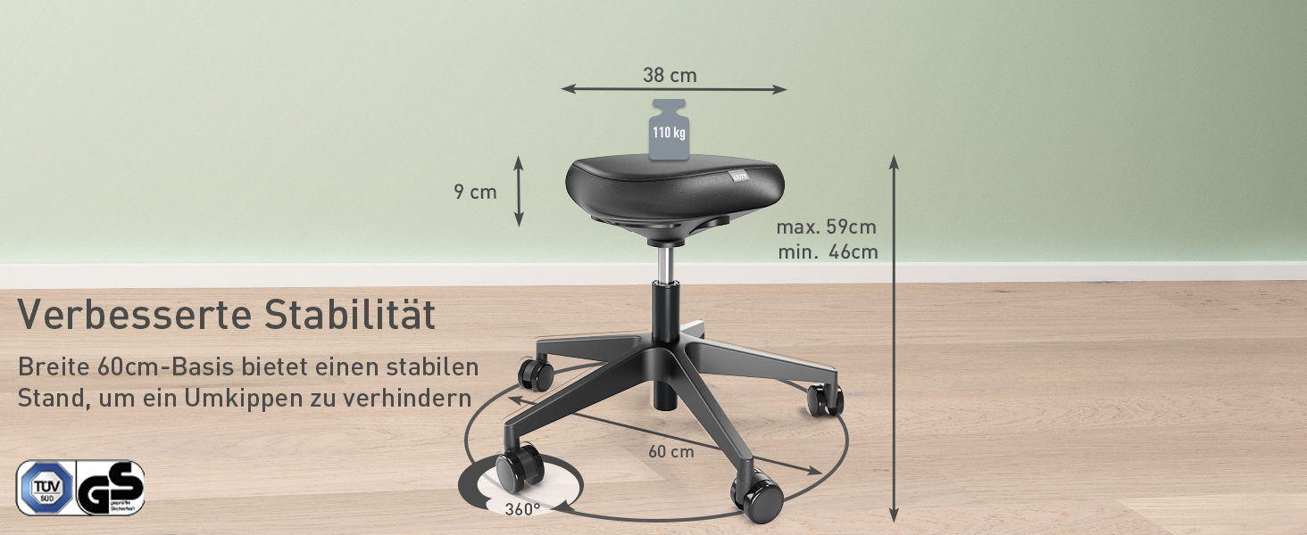 Офісний стілець Leitz Ergo Active з піною подвійної щільності, регульована висота 57-82 см, оббивка з переробленого матеріалу (110 кг), чорний, з колесами