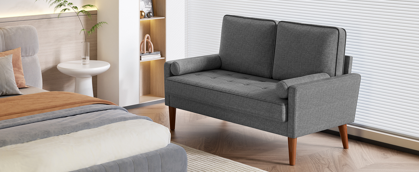 Диван Vesgantti 2-місний, 121 см, сучасний, з 2 подушками, сірий, для вітальні/квартири/офісу