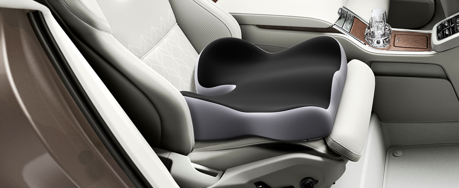 Ортопедична подушка для сидіння Benazcap з Memory Foam для офісного крісла, автомобіля, інвалідного візка. Зменшує біль у куприку. Чорний/Сірий колір