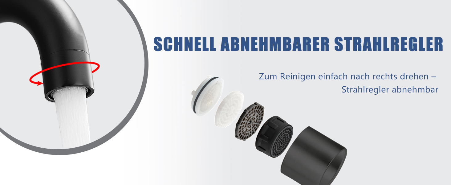 Змішувач кухонний GENBONS з нержавіючої сталі, поворотний на 360°, L-подібний, одноричажний, для мийки, матовий чорний