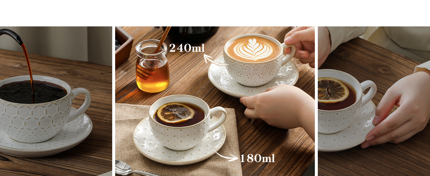 Набір посуду Malacasa LYDIA для 4 осіб (16 предметів): тарілки, чашки, чайний сервіз з рельєфом, бежевий