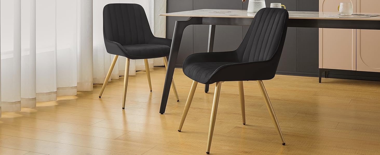 Набір з 4-х стільців Lestarain для їдальні, вітальні, кухні. Ретро стільці з м'яким сидінням (велюр, чорний), металеві ніжки, до 150 кг.