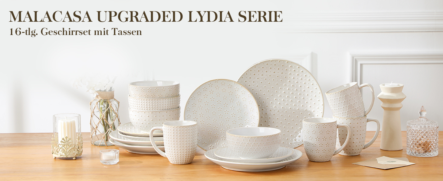Набір посуду Malacasa LYDIA Beige для 4 осіб (16 предметів) - набір посуду з кераміки з рельєфом, сучасний сервіз