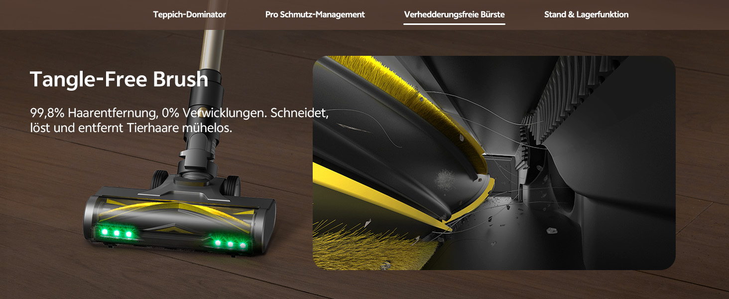 Бездротовий пилосос Ultenic з акумулятором, 50000Pa, 65 хв роботи, GreenEye, телескопічна труба, 6-ступенева фільтрація, антизаплутувальна щітка, для шерсті тварин/килимів/твердих поверхонь, колір шампань