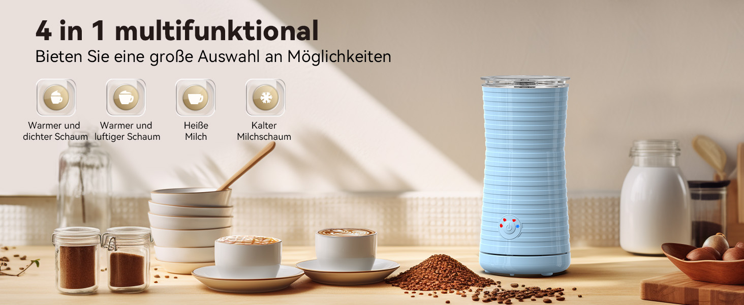 Електричний піноутворювач для молока Morpilot 4-в-1, для лате, капучино, макіато - блакитний