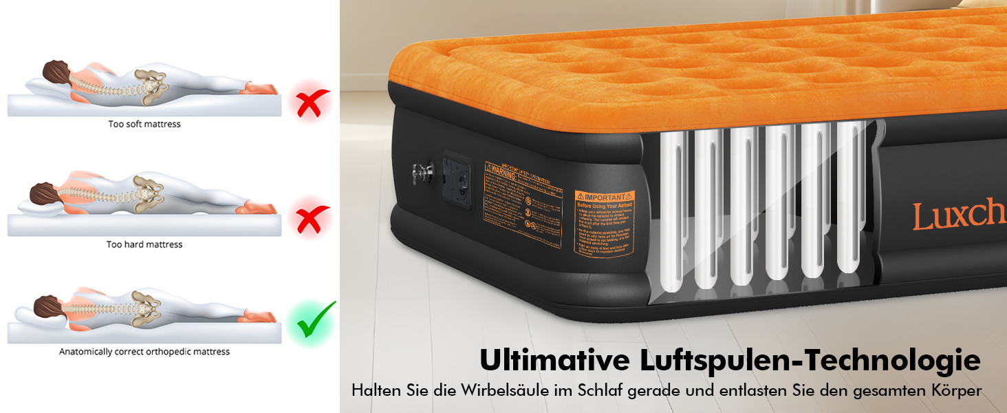 Надувне ліжко Luxchoice з електричним насосом для 2 осіб (205x155x38 см) - Dark Orange