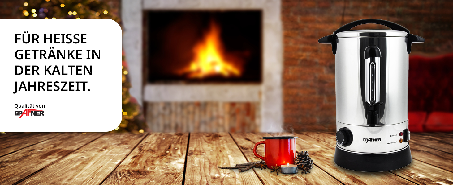 Електричний диспенсер для глінтвейну Grafner XL з нержавіючої сталі, 8,8 л, 1500 Вт, з краном, термостатом та захистом від перегріву