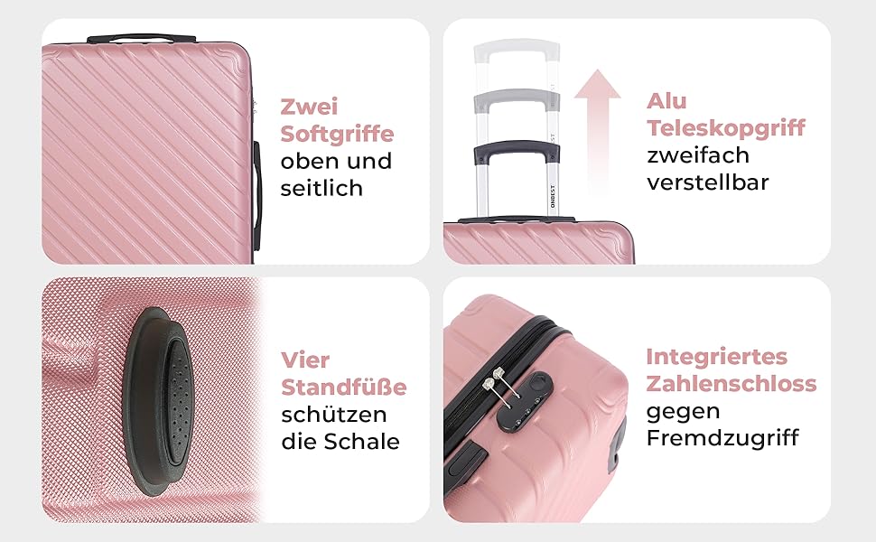 Набір валіз Onbest 3шт XXL (20', 24', 28') з ABS пластику, рожеве золото + ваги