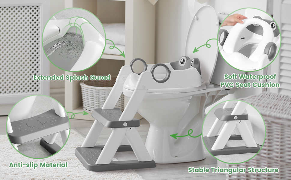Унітаз-сходинки для дітей COOSEYA Frosch з драбинкою та сидінням для привчання до туалету, сірий (Gris Chiné 14)