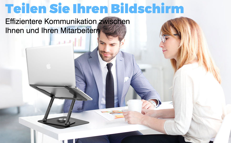 Підставка для ноутбука з регулюванням висоти та поворотним основанням 360°, алюмінієва, чорна