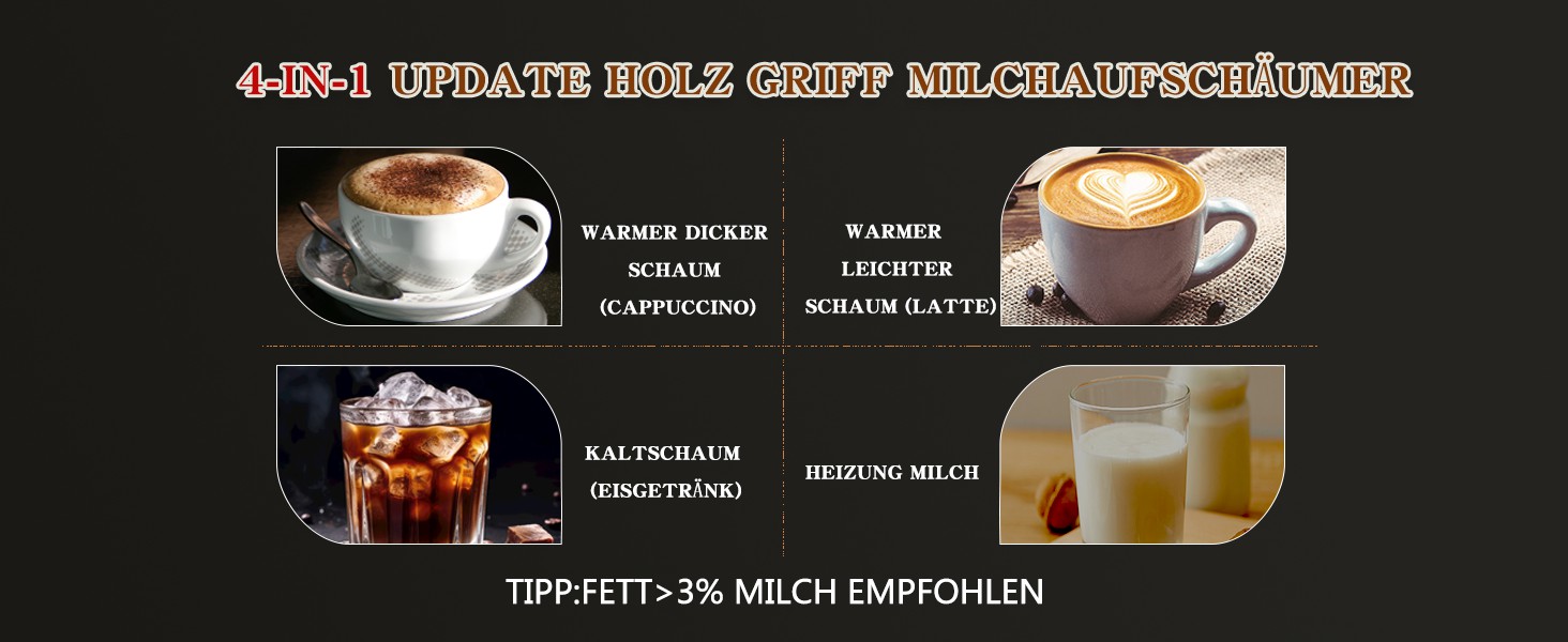 Електричний спінювач молока 4-в-1 – спінювач молока, нагрівач молока з автоматичним відключенням, білий (чорний)