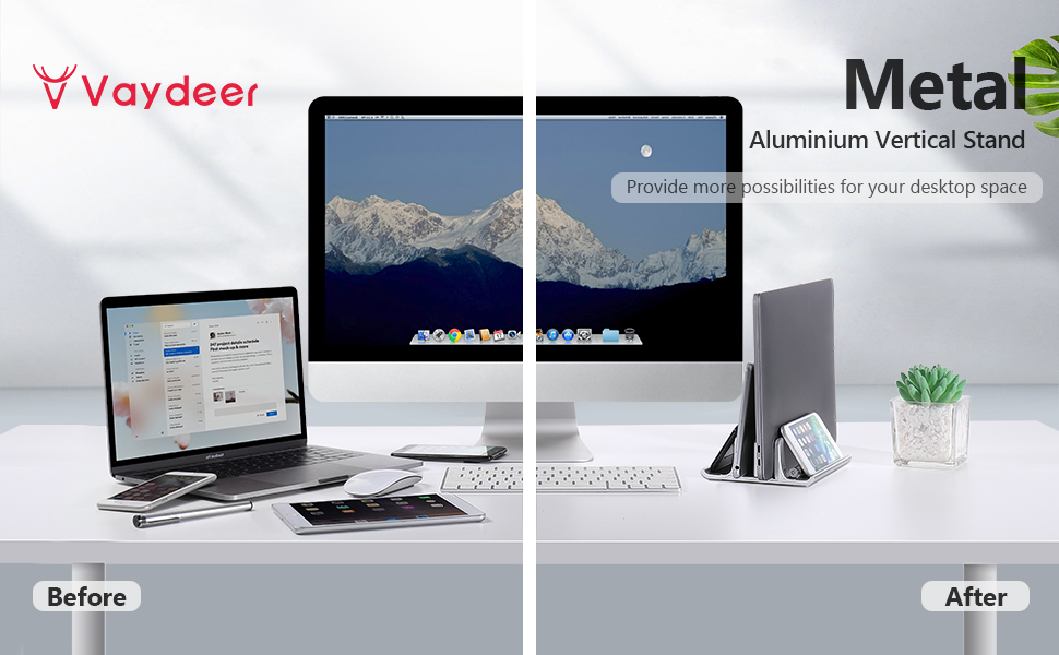 Підставка для ноутбука VAYDEER вертикальна, регульована, алюмінієва 4-в-1, для MacBook, iPad, ноутбуків до 17.3 дюймів - срібна