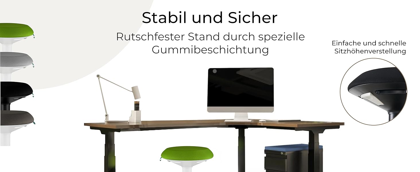 Standup.Today Ерганомічний хокер Ella (білий/зелений) – регульована висота 55-80 см – для офісу та дому – з ефектом гойдання