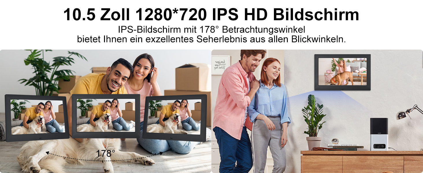 Цифровий фоторамка TSITSC 8.7 дюйма, IPS-дисплей 1024*768, календар, музика, фото/відео програвач, підтримка USB/SD, з пультом дистанційного керування (Чорний)