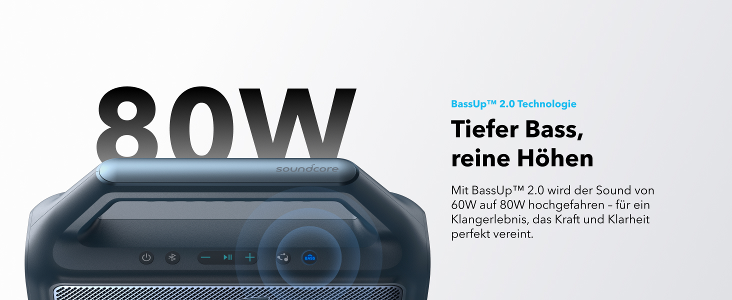 Soundcore Boom 2 - портативна Bluetooth колонка, 80W, сабвуфер, BassUp 2.0, 24h, IPX7, LED, USB-C, EQ, BT 5.3, для кемпінгу, пляжу, саду (блакитна)