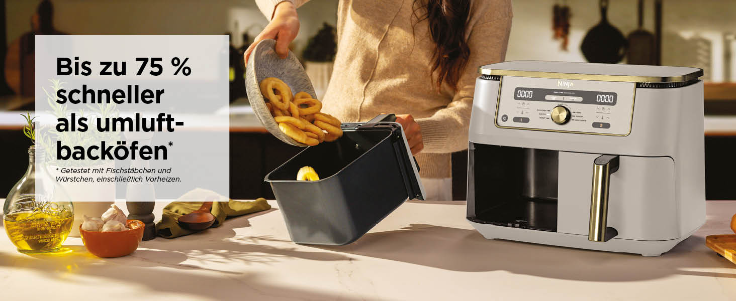 Фритюрниця Ninja Dual Zone Digital Air Fryer 9.5L, 6-в-1, 2 відсіки, Stone/Gold DZ400EUSTGD