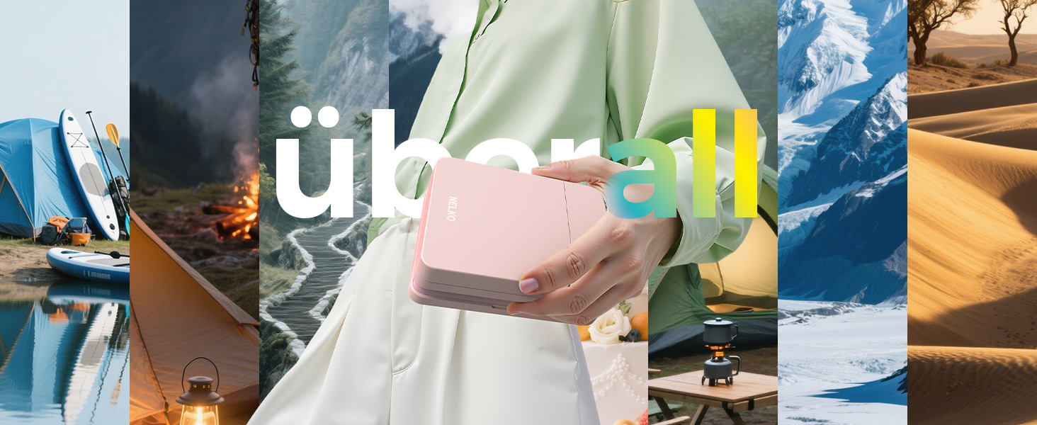 Портативний міні-фотопринтер Nelko PP01: кольоровий, для смартфонів iOS & Android, з 20 фотопапером, наклейки, рожевий