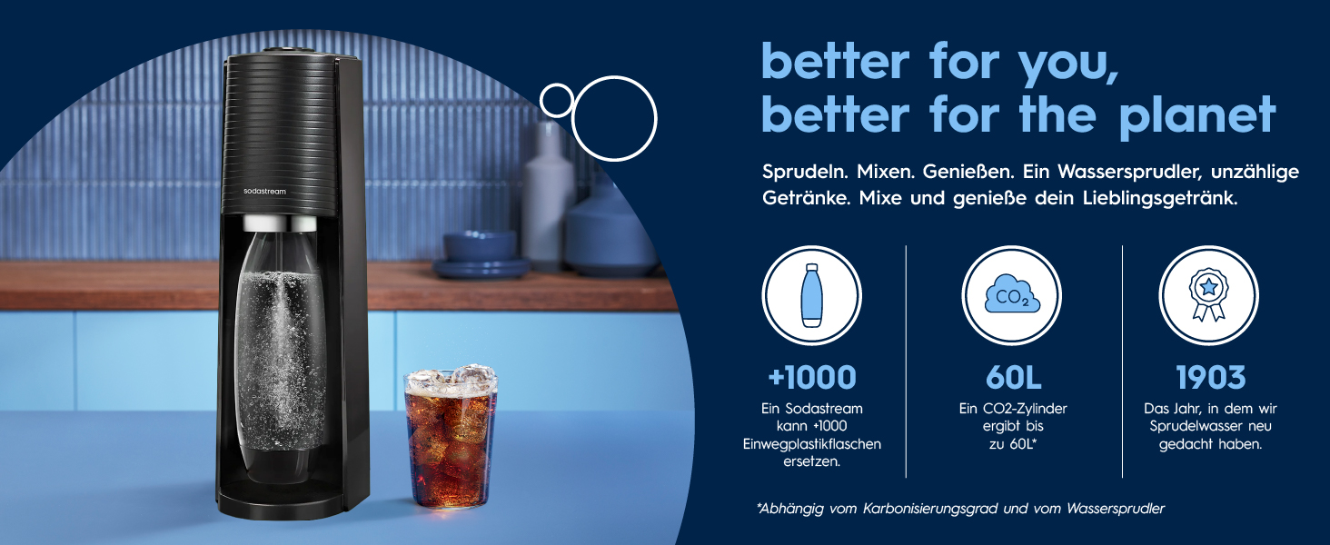 Сифон для газування води SodaStream TERRA Family Pack: 3 пляшки по 1л та циліндр CO2, чорний