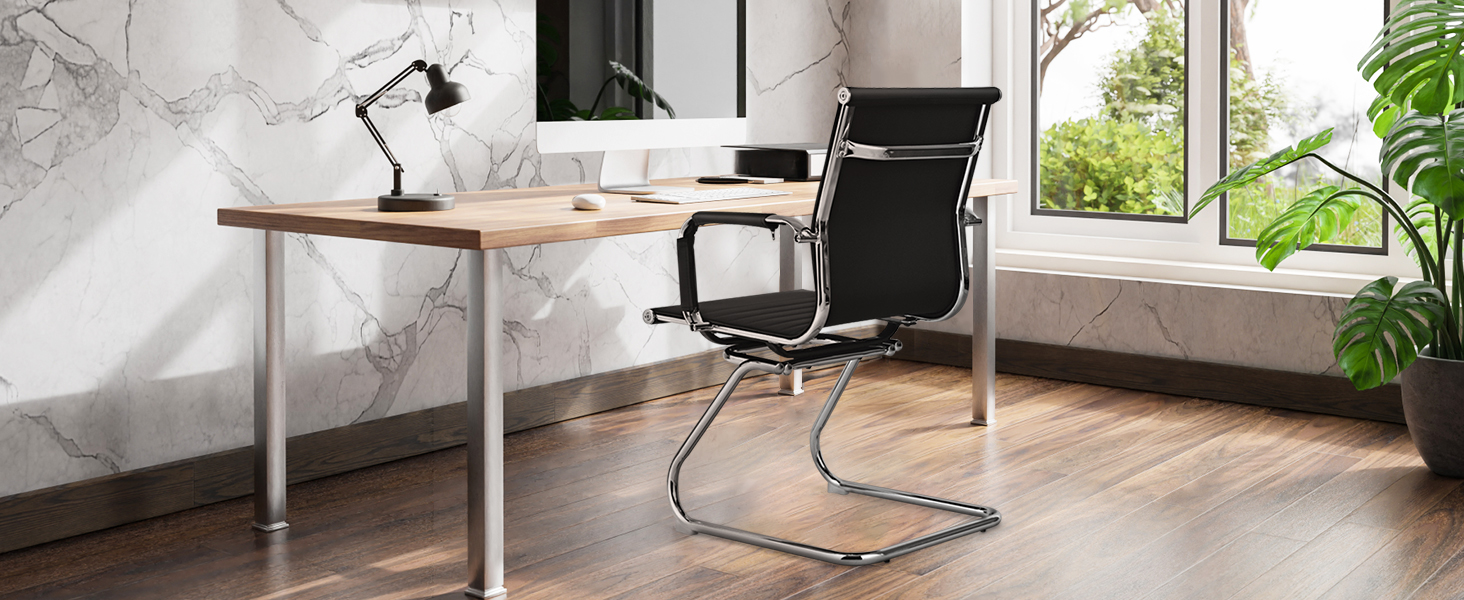 Крісла-гойдалки GIANTEX 2 шт., ергономічні конференц-крісла для гостей з підлокітниками, міцний металевий каркас до 120 кг, сучасні крісла з штучної шкіри, чорні