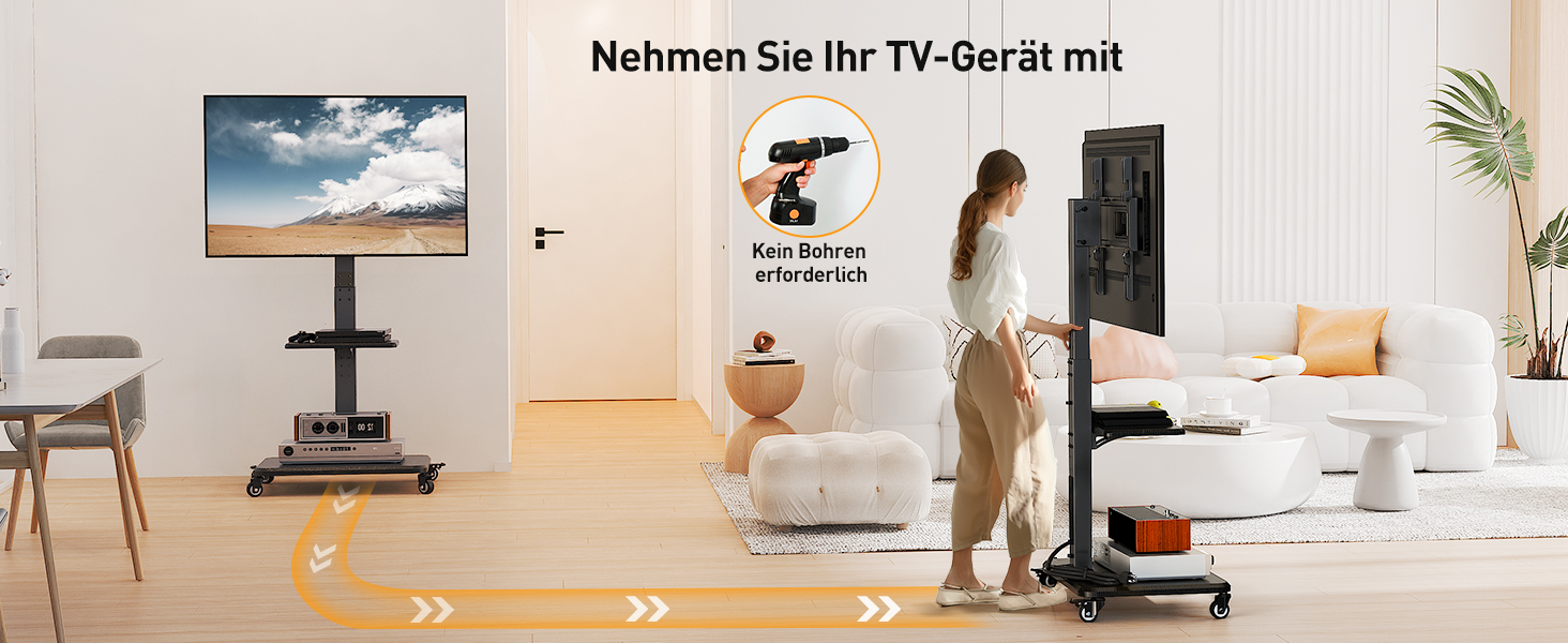 Підставка для телевізора Perlegear на коліщатках, 32-75 дюймів, до 50 кг, регульована по висоті, поворотна, нахильна, з підсвічуванням, VESA 600x400 мм, PGTVMC27