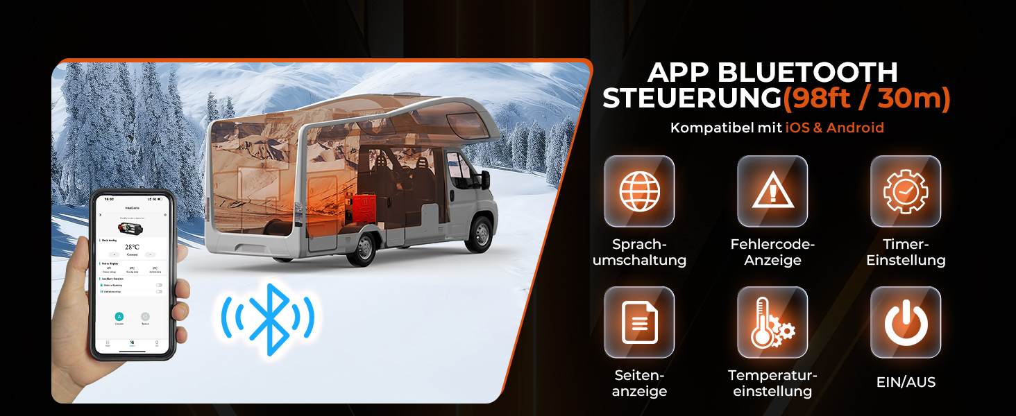 Дизельний обігрівач 8kW, 12V/24V з пультом керування та додатком, для авто, RV, човнів, вантажівок, з LCD-дисплеєм та шумопоглиначем