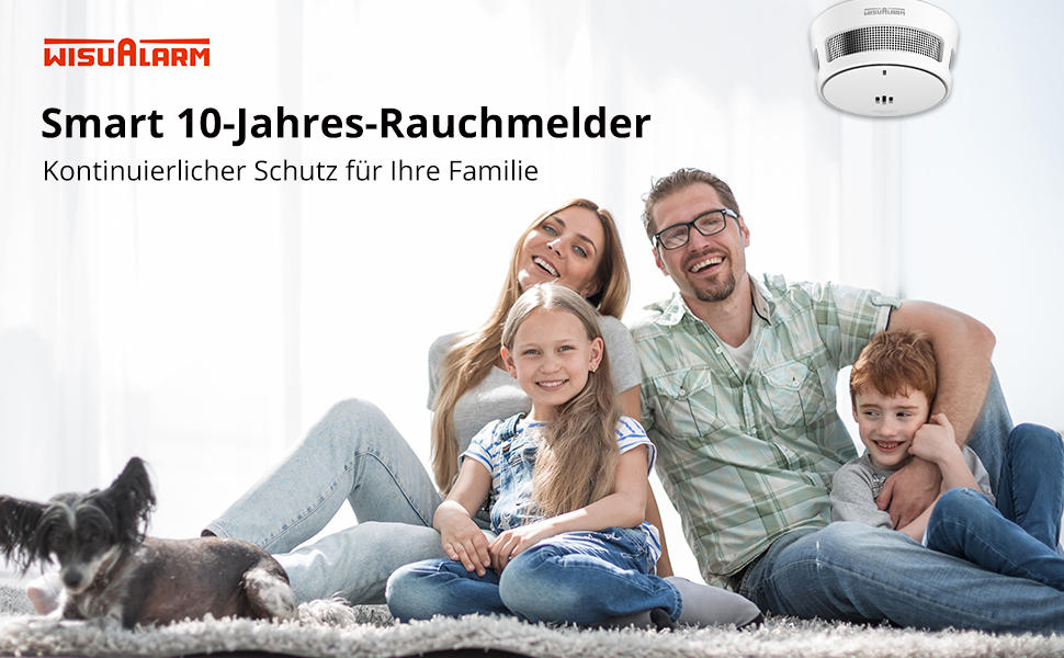 Датчик диму Rauchmelder: 5 шт., батарея на 10 років, для дому, з віддаленим вимкненням та великою кнопкою тестування, EN14604