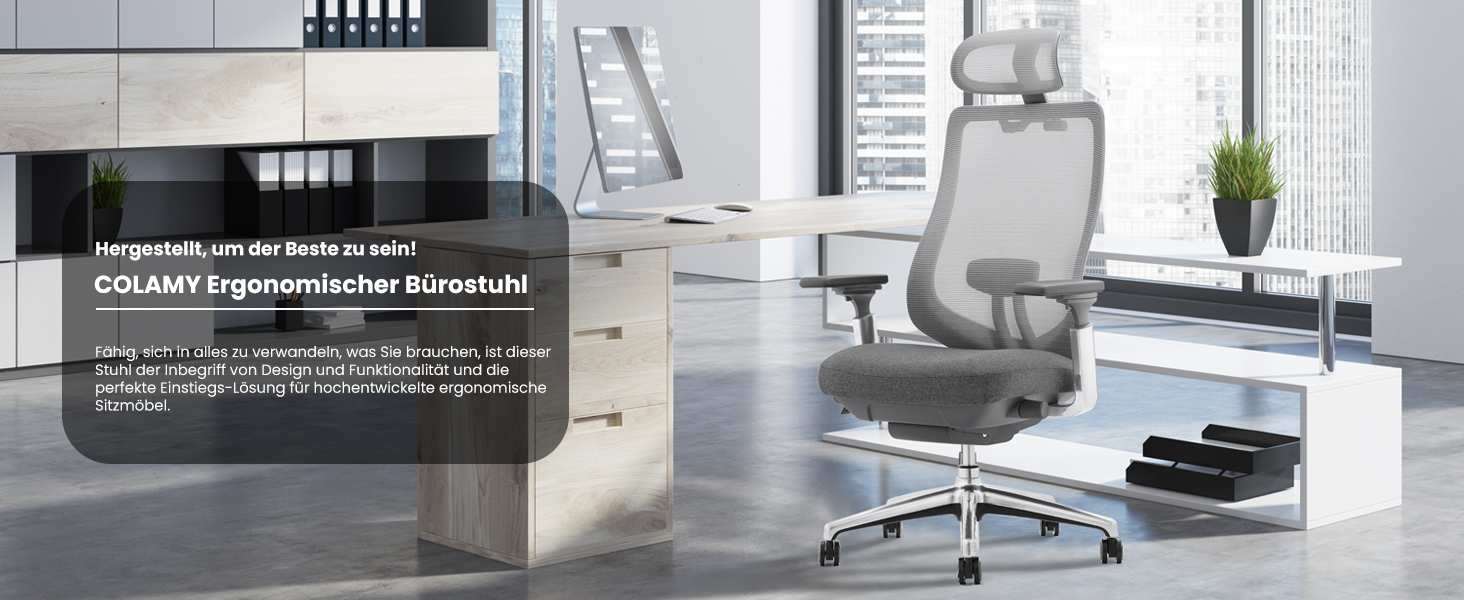 Офісний крісло Colamy XK Atlas з ергономічним дизайном, сітчаста спинка, регульована підголівник, поворотний крісло для комп'ютера з 4D підлокітниками, алюмінієва база, регульоване сидіння, фіксація нахилу, темно-сірий колір