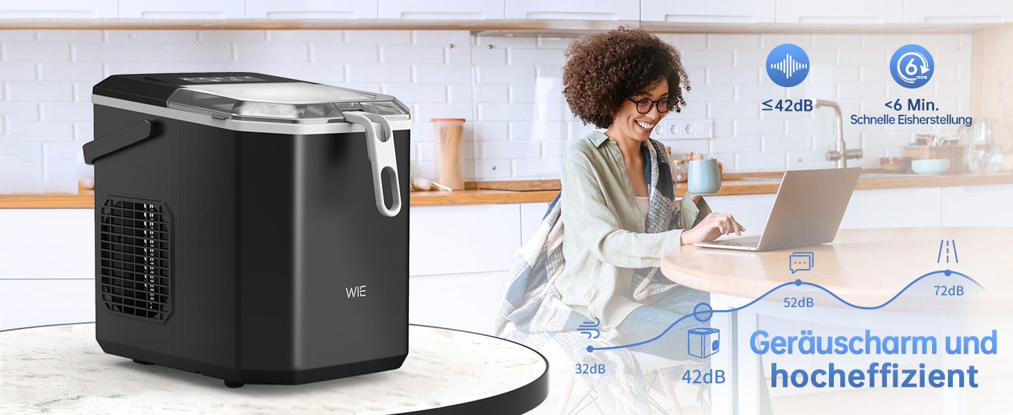 Льодогенератор WIE Kleine 1.3л для дому, офісу, бару - швидке виробництво льоду (9 кубиків за 6 хв), самоочищення, чорний