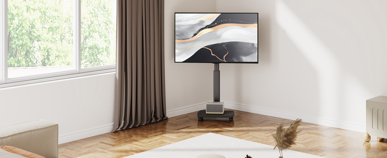 Підставка для телевізора мобільна з дерев'яною основою, поворотна, для TV 19-42 дюйми, чорна, до 20 кг, VESA 200x200 мм