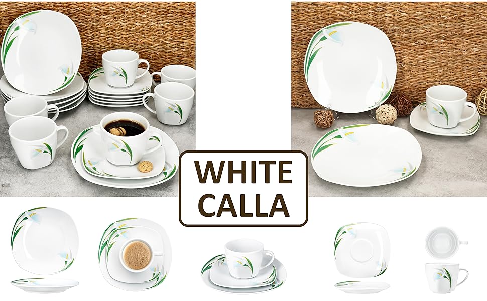 MamboCat Набір кавового сервізу 18 предметів White Calla, 150 мл, для 6 осіб, з квітковим декором