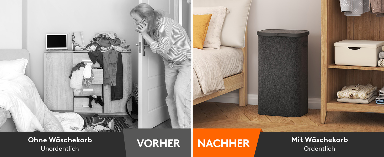 Кошик для білизни Lifewit 105L з кришкою, сірий, великий, складний, для спальні, ванної кімнати