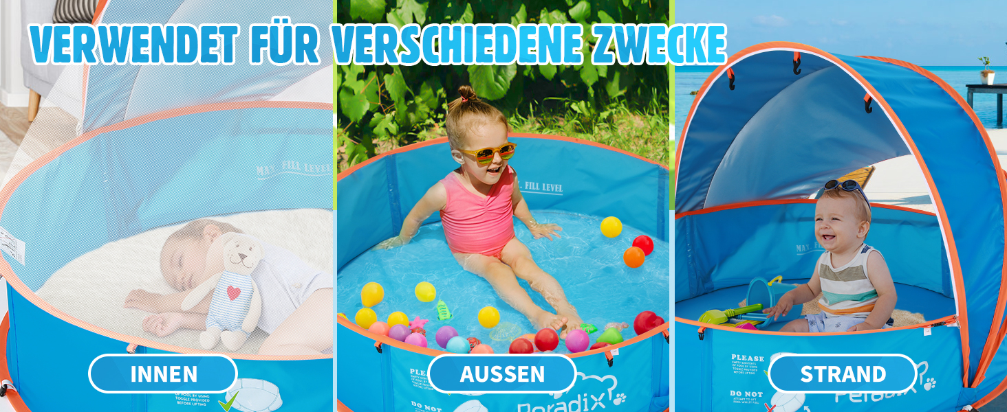 Дитяче ігрове басейн Peradix 4-в-1 з UV-захистом, басейн з кульками, намет, пляжний намет з москітною сіткою, портативне ігрове намет, басейн з кульками, сонцезахист, літо, для дітей (Блакитний)