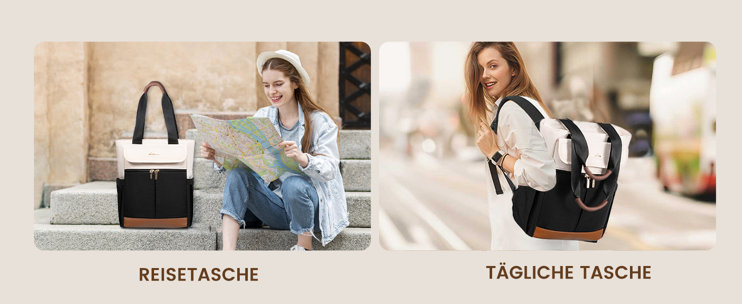 Жіночий рюкзак LOVEVOOK: компактний, водонепроникний, для ноутбука 15.6 дюймів, у стилях beige, black, brown