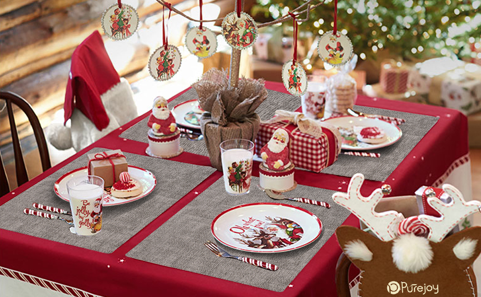 Набори підставки під тарілки Purejoy Platzsets, 6 шт., сірі, миючі, з ПУ шкіри, стійкі до ковзання та тепла, 43x30 см, для дому, кухні, обіднього столу