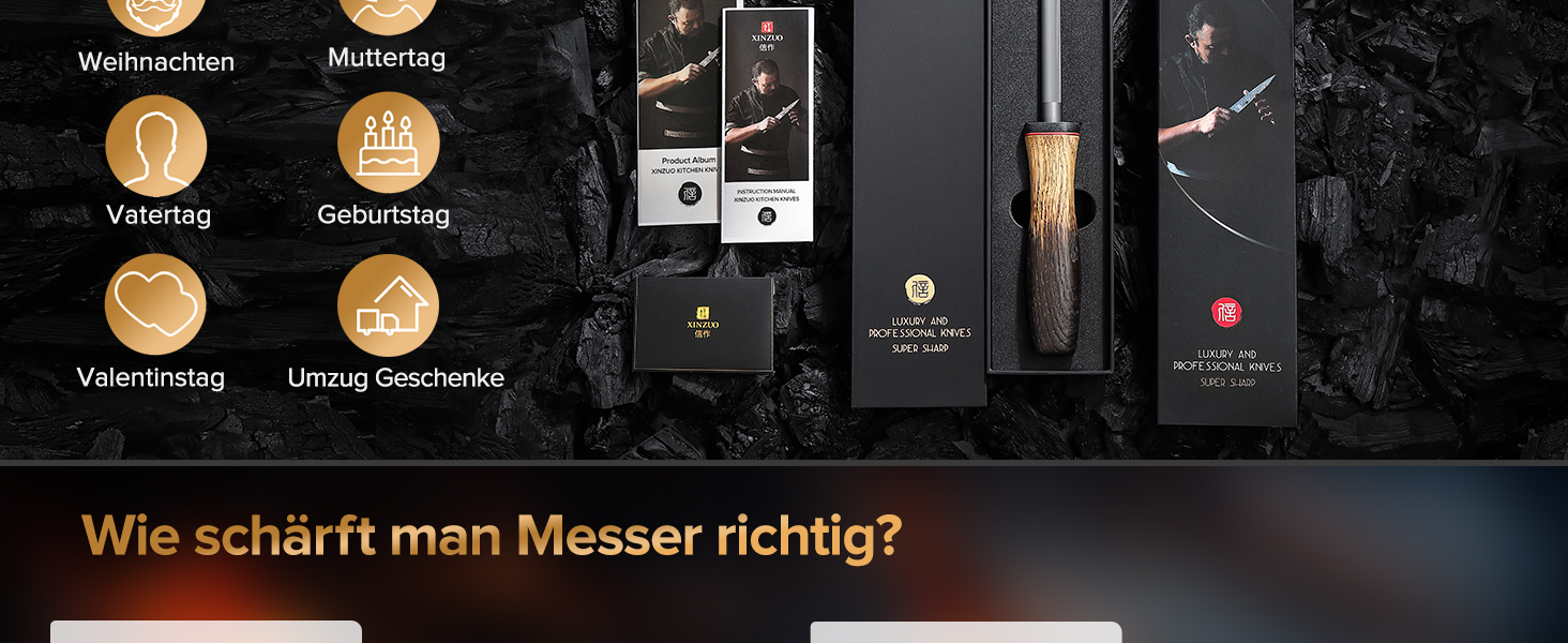 Набір кухонних ножів XINZUO Damaststahl: професійний шеф-ніж, кухонні ножі з дамаської сталі, преміум-якість, ергономічна ручка з білого дуба, серія Mo (заточувач у комплекті)