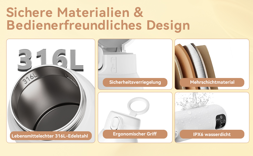 Портативний підігрівач для пляшечок з дитячим харчуванням, 500 мл – швидкий нагрів за 3 хв, тривалий час роботи акумулятора, підтримання температури до 24 год для грудного молока, суміші та води (Сніжно-білий)