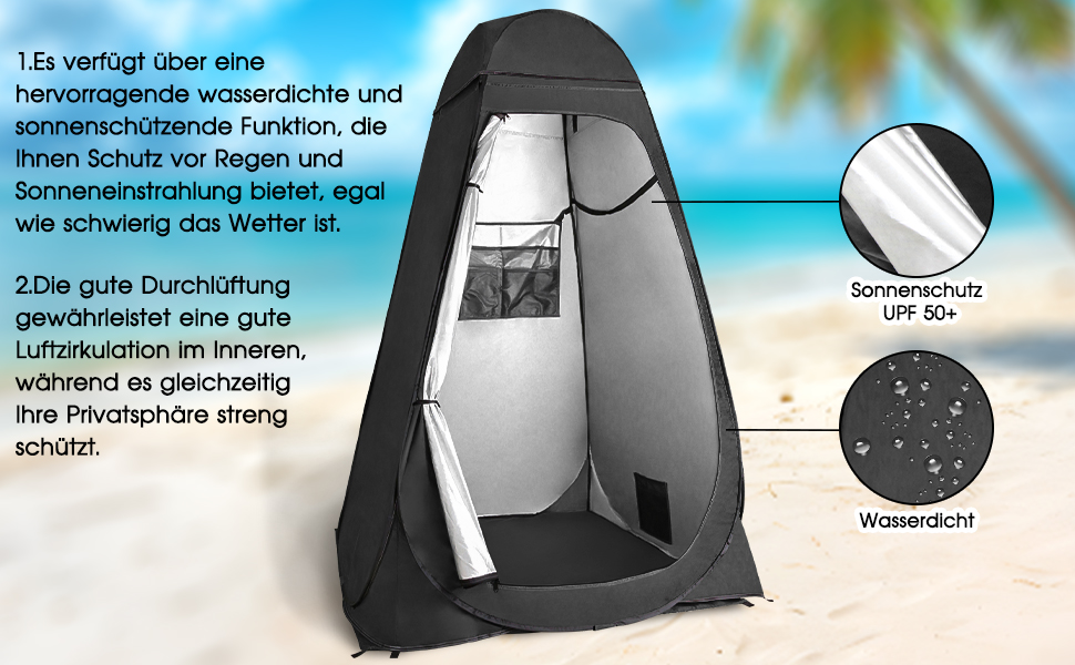Намет для туалету та душу, переносний, Pop-Up, для кемпінгу та пляжу, з UV захистом 50+, чорний