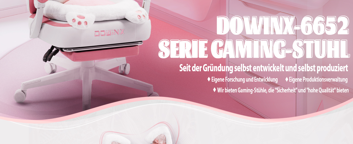 Ігровий крісло Dowinx з підніжкою, комфортний геймерський крісло для ПК, рожево-білий, для дорослих