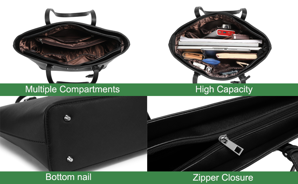 LOVEVOOK Набір сумок для жінок: 3 шт. (шопер, сумка на плече, сумка з ручкою) для подорожей, бізнесу, покупок. Чорний колір, срібна фурнітура