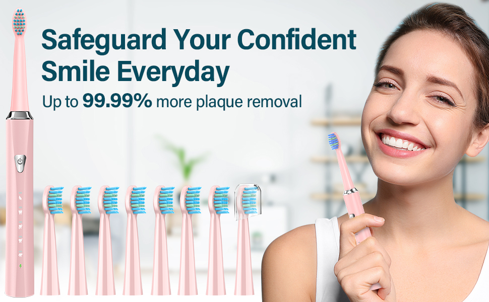 Електрична зубна щітка Coulax для дорослих та дітей, 8 насадок, 5 режимів, таймер 2 хв, колір Kirschrose (1 шт)