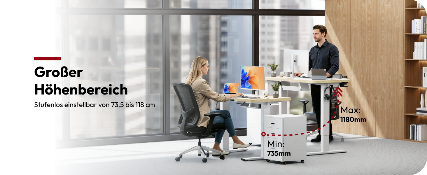Регульований по висоті стіл SANODESK 180x80 см – стіл для стоячої роботи, витримує до 80 кг, тихий та швидкий, для дому та офісу (Акація)