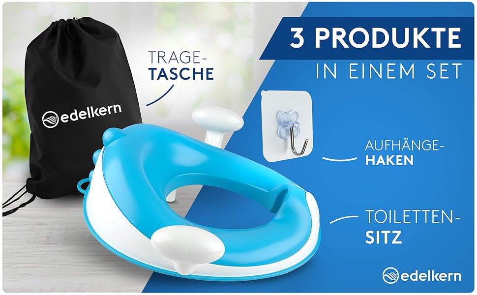 Дитяче сидіння для унітазу Edelkern з ручками та захистом від бризок, до 50 кг, блакитне