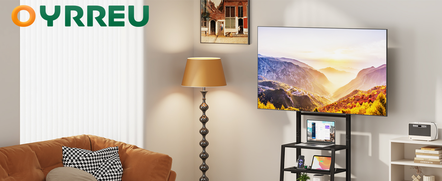 Підставка для телевізора на колесах з ящиком, чорна, 140 см. Підходить для телевізорів 32-75 дюймів